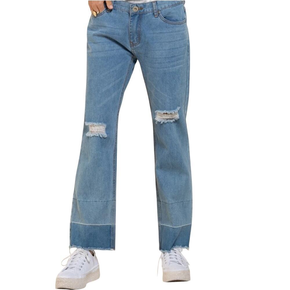 POL Clothing Womens Wide Leg Distressed Denim Jeans Size L *EUC